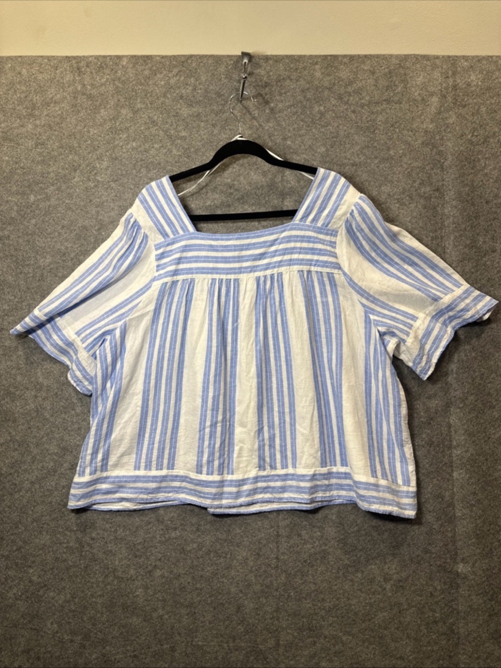 Old Navy Blue White Striped Square-Neck Short Sleeve Blouse Nautical Patriotic